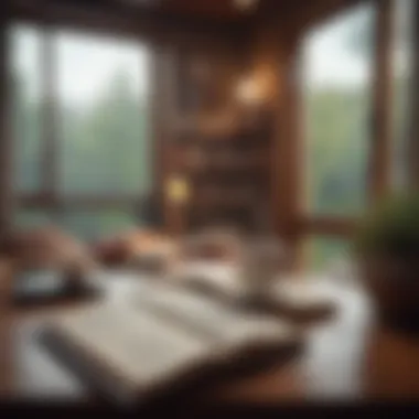 Creative Retreat A cozy writing nook featuring a journal, a steaming cup of tea, and inspirational books, conveying warmth and creativity.