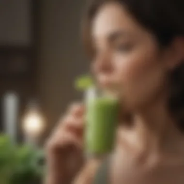 Woman enjoying a peaceful moment while sipping celery juice