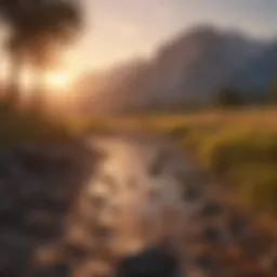 Energetic sunrise over serene landscape