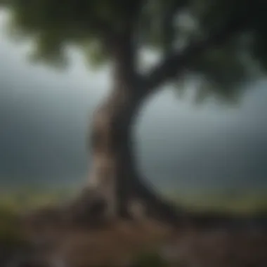 Resilient Tree in a Storm A resilient tree weathering a storm, symbolizing strength and resilience