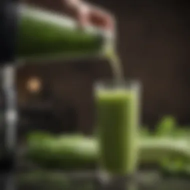 The Elegance of Celery Juice Bottling Process Celery juice being poured into a bottle