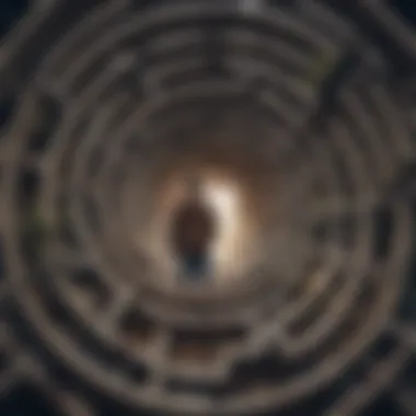 Navigating the Overthinking Maze Illustration showing a person tangled in a maze reflecting the confusion caused by overthinking