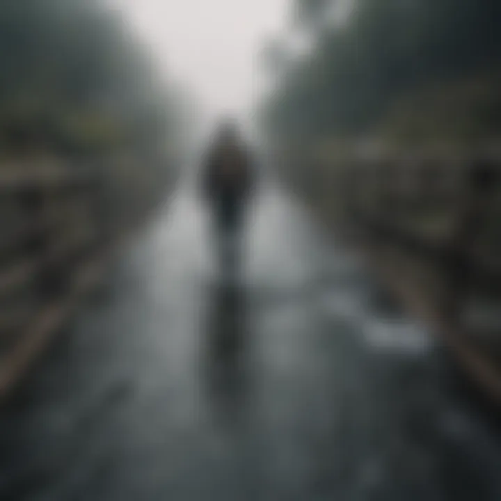 Person crossing bridge over turbulent waters representing facing fears