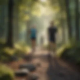 A serene outdoor setting showcasing various physical activities