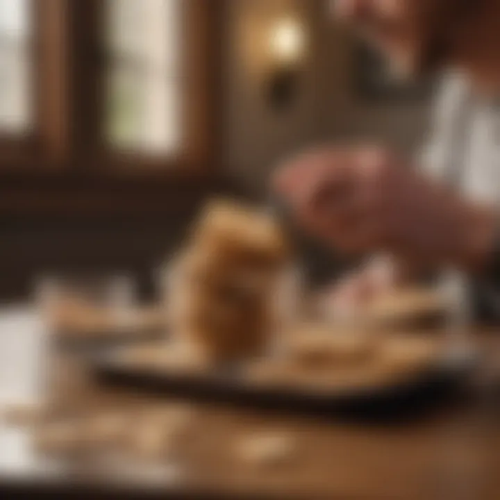 A serene setting showing a person enjoying crackers with a beverage, exploring mindful snacking