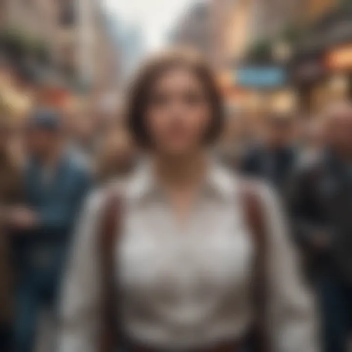 A person standing tall with a confident posture amidst a crowd.