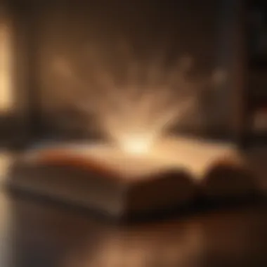 An open book with light emanating from its pages, symbolizing knowledge and introspection