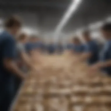 Diverse group of volunteers packing food donations