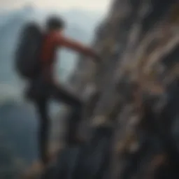Person climbing mountain peak