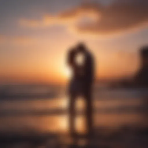 Embracing couple silhouette against sunset