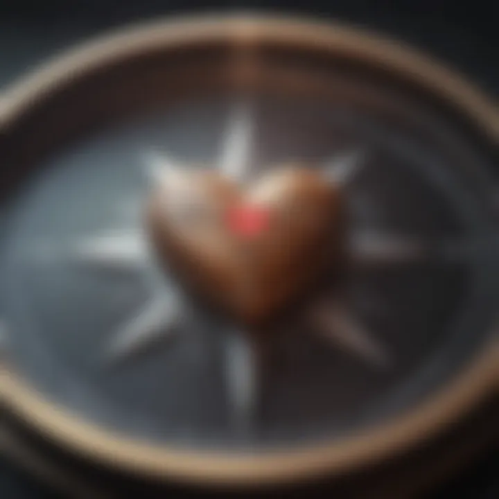 Illustration of a compass pointing towards a heart symbol, representing emotional direction in love