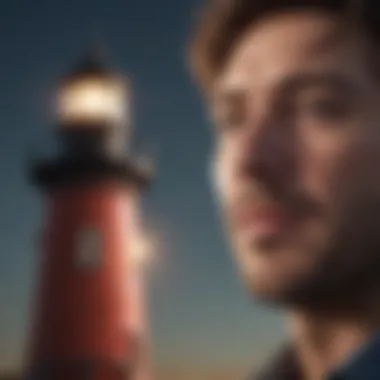 Illustration portraying emotional intelligence as a lighthouse guiding through jealousy