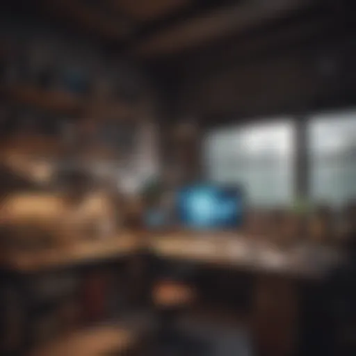 A vibrant workspace filled with artistic tools and creative materials