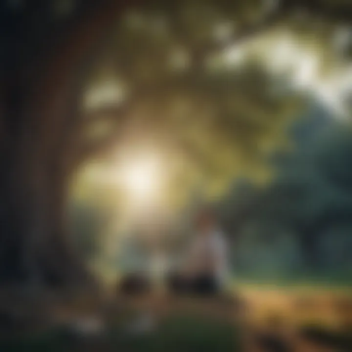 Enlightened individual meditating under a tree