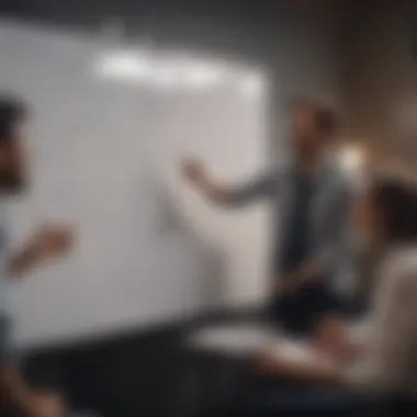 A group of diverse entrepreneurs brainstorming ideas on a whiteboard