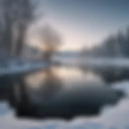 A serene winter landscape with a frozen lake inviting cold exposure