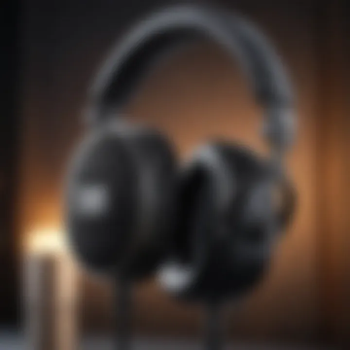 Close-up of headphones and a microphone symbolizing podcasting