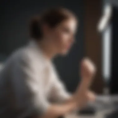 Moments of Reflection in Career Choices A person looking contemplative in front of a computer