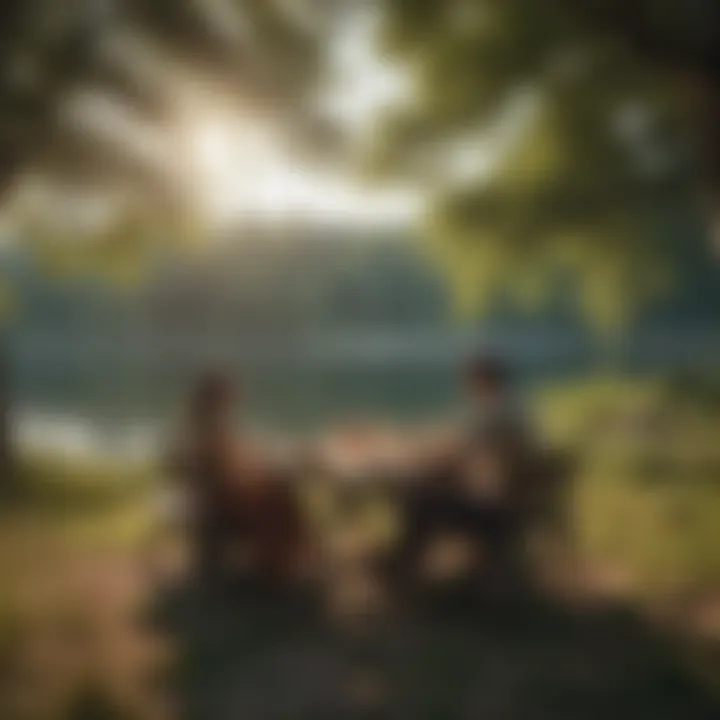 Couple enjoying a romantic picnic by the lake