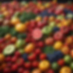 A vibrant assortment of fresh fruits and vegetables arranged aesthetically.