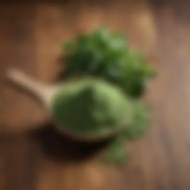 Ingredients for green juice powder neatly arranged on a wooden table