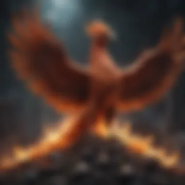 Illustration of a phoenix rising from ashes as a symbol of resilience and renewal