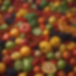 Colorful assortment of fresh fruits and vegetables arranged artfully