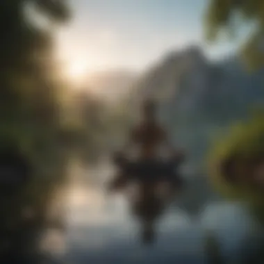 Calm individual meditating by a tranquil water body