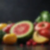 Colorful fruits and vegetables arranged aesthetically