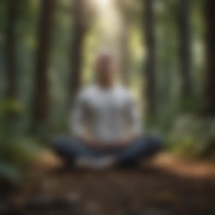 An individual meditating in a serene environment