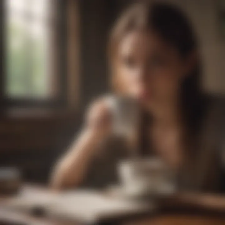 A person reflecting in a journal with a cup of tea