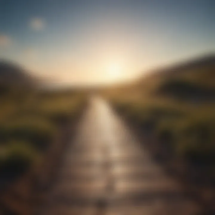 Pathway leading towards a bright horizon representing a new beginning