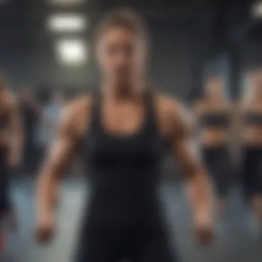Dynamic Fitness Instructor Leading Group Workout Energetic fitness instructor leading a group workout