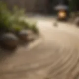 Zen garden with raked patterns in sand