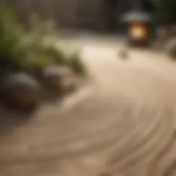 Zen garden with raked patterns in sand