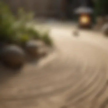 Zen garden with raked patterns in sand