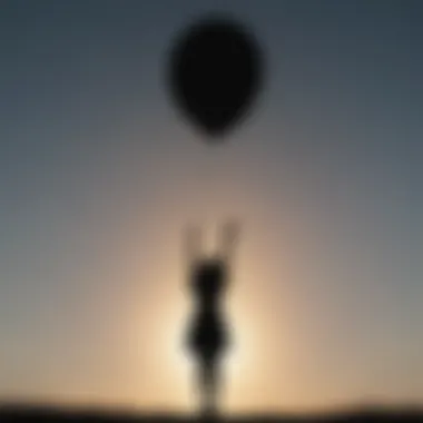 Silhouette of a person releasing a balloon into the sky