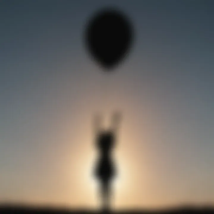 Silhouette of a person releasing a balloon into the sky