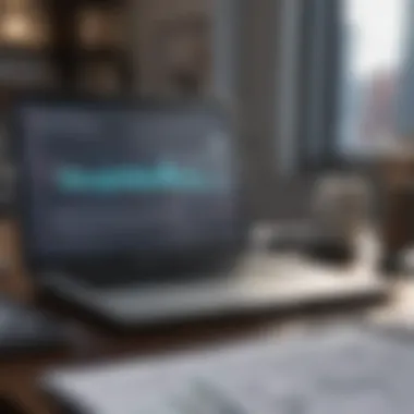 Financial Planning in a Modern Workspace An elegant workspace featuring a laptop, financial charts, and a planner