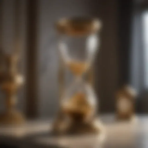 Elegant golden hourglass on a marble desk