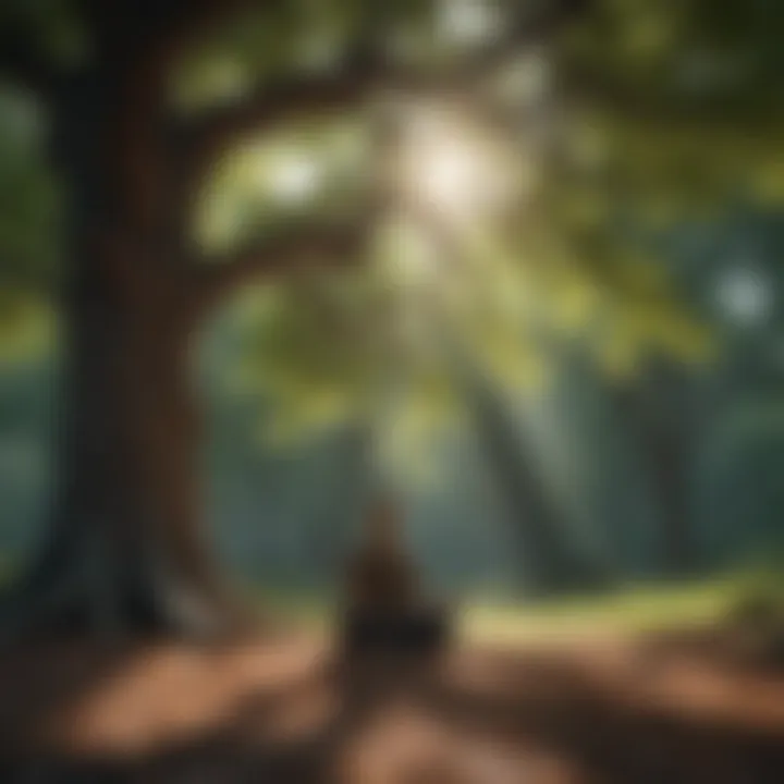 Person meditating under a tree in a serene forest