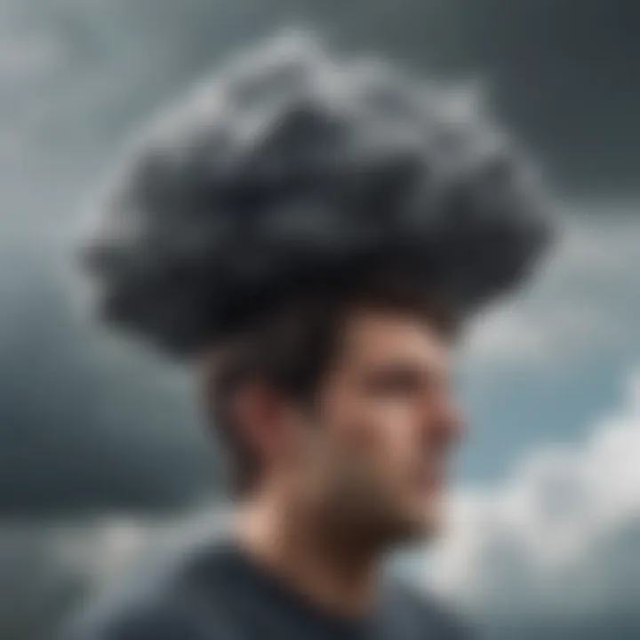 Illustration portraying a storm cloud hovering over a person's head representing mental burden from overthinking