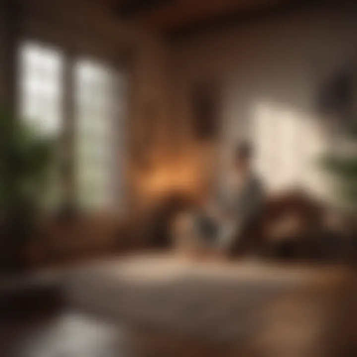 A cozy reading nook with a person meditating