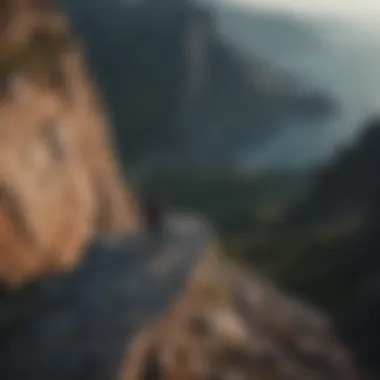 A person standing at the edge of a cliff overlooking a vast expanse