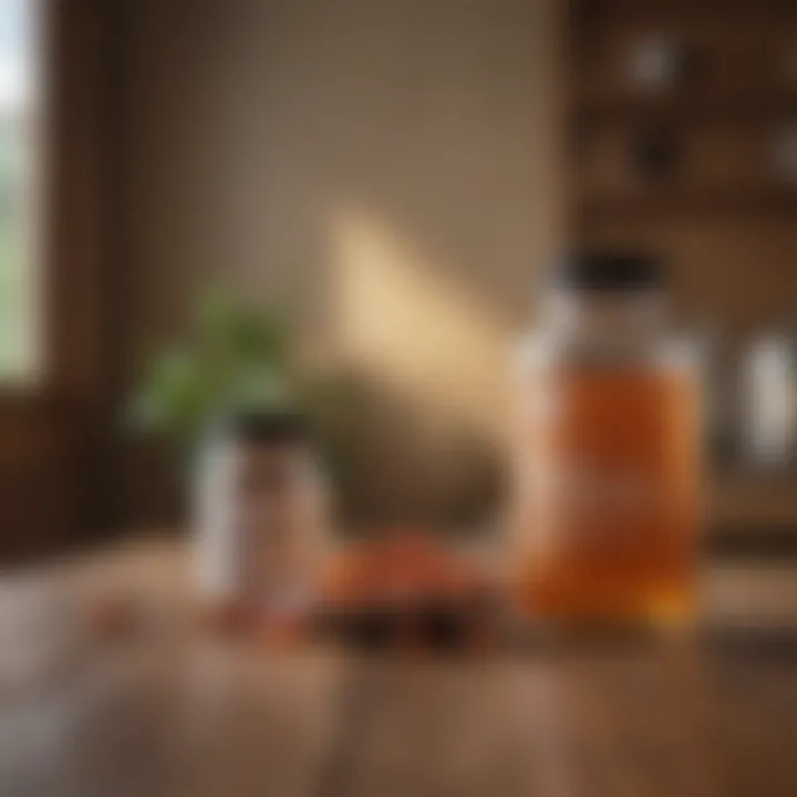 Natural supplements displayed on a wooden table