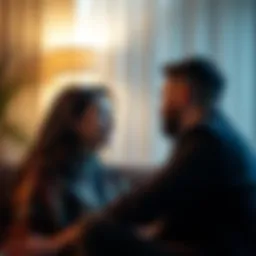 A couple discussing their feelings in a warm, intimate setting