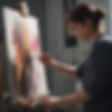 A person painting a canvas as a therapeutic activity for moving forward after a breakup