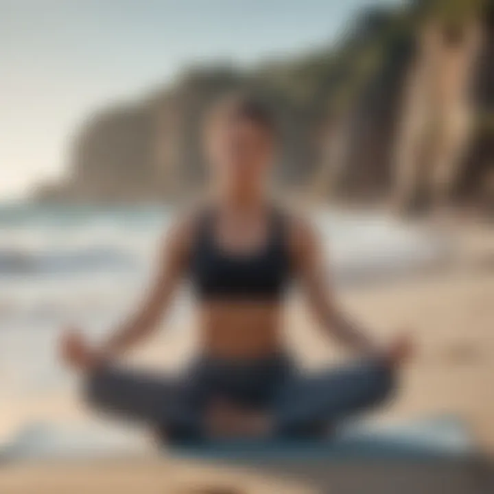 A person engaging in a yoga pose by the beach signifying self-care and healing