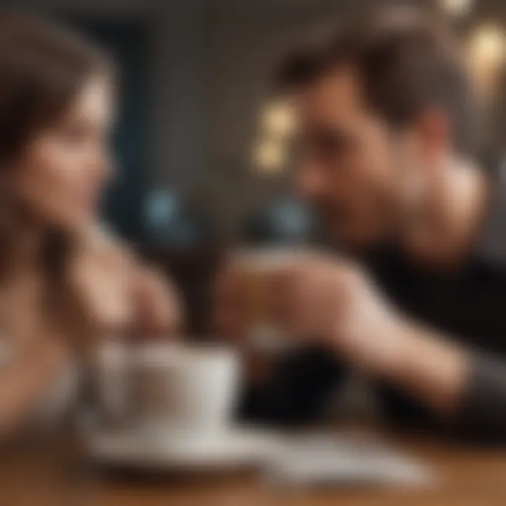 A couple engaging in a deep conversation over coffee