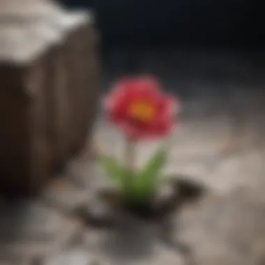 Embracing Growth Through Pain A blooming flower emerging from a cracked surface, representing resilience and growth
